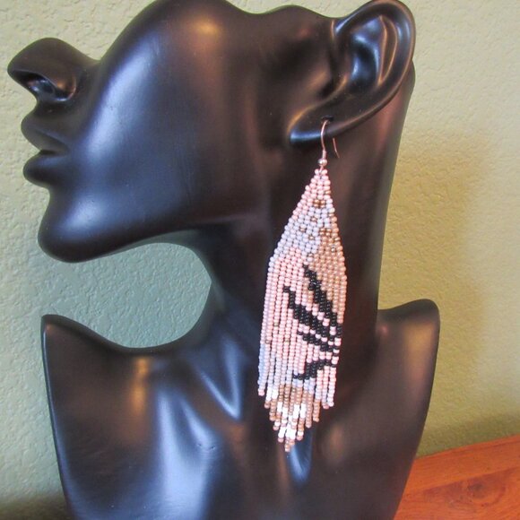 Beautiful Namystynky Etsy Artisan Floral Abstract Long Czech Beaded Earrings - Picture 7 of 15